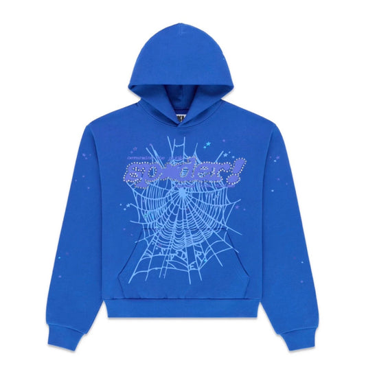 Sp5der Rhinestone Punk V2 Hoodie Blue